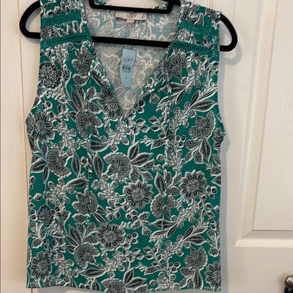 LOFT Green and White Patterned Top